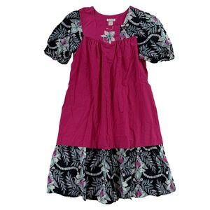 Liberty House Dress Womens Large Pink Floral Hawaiian Aloha Puff Sleeve Midi